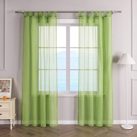 ESLIR Curtains with Tabs Window Curtain Transparent Voile Green W x H 140 x 175 cm Pack of 1