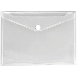 JMR 6 x A5 Plastic Wallets Clear Popper Wallet Envelope Folders Transparent School Document Folder Press Stud Wallet Plastic Folder Office Files Button Closure (A5 Clear)