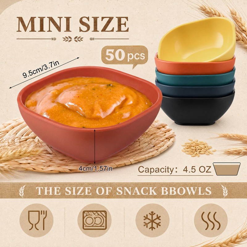 50 Pcs Dipping Sauce Bowls 4.5 oz Wheat Straw Small
