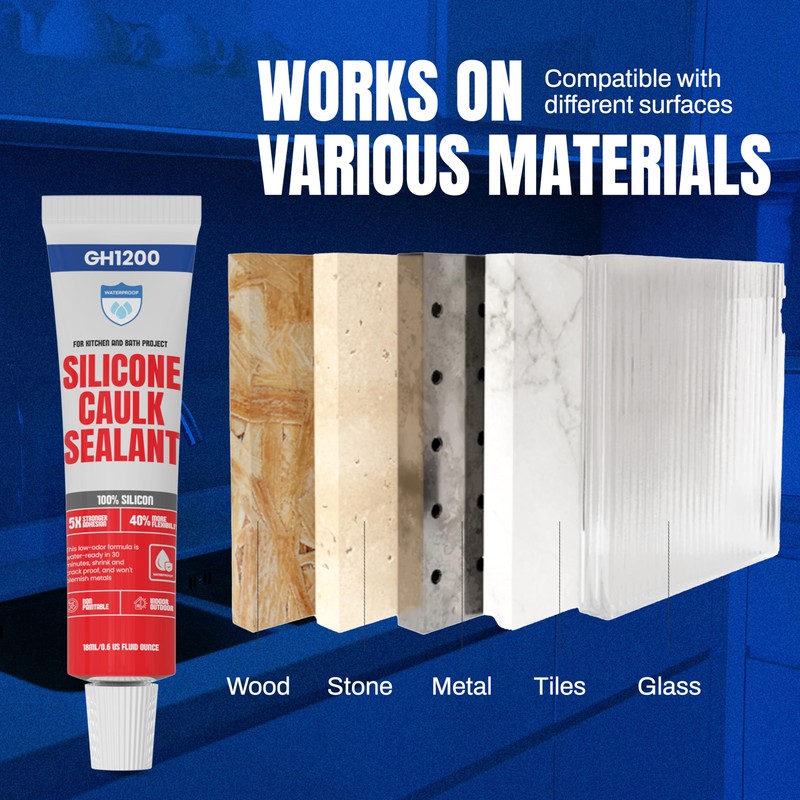 GH1200 18 ML x 8 PCs Silicone Caulk Clear Silicone
