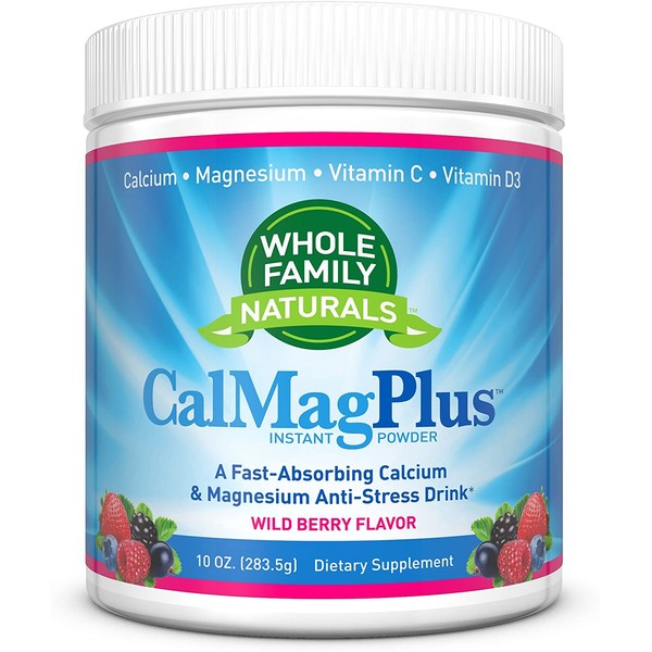 Calcium Magnesium Powder Supplement - CalMag Plus with Vitamin C & D3 - Gluten Free, Non GMO, Wild Berry Flavor - Natural Calm & Stress Relief Cal Mag Drink