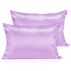 Fittia Satin Pillow Cases 2 Pack King, Satin Pillowcase for Hair and Skin with Zipper, Smoother & Softer Than Silk for Summer Cooling, 20''x36'', Purple
