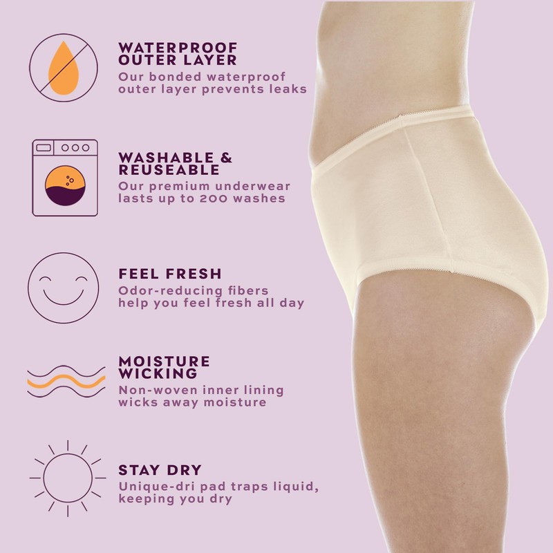 Wearever 6-Pack Women's Nylon Regular Absorbency Incontinence Panties Beige 150