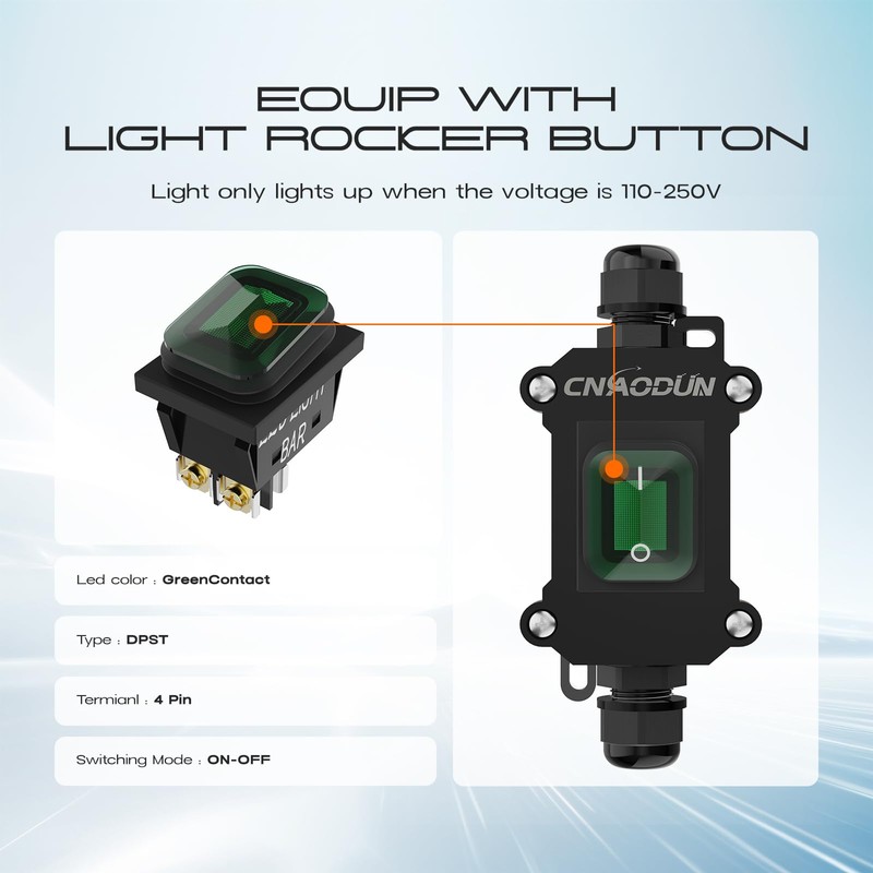 CNAODUN Waterproof Inline Cord Switch 20A-125V,16A-250V AC On Off Toggle