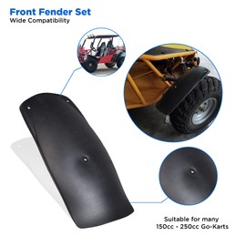 AlveyTech Black Plastic Front Fender Pair - Replacement for the Coleman BK200, Hammerhead Off-Road®, TaoTao 4FUN, Targa150, 150cc-250cc Engine Go-Karts, Dune Buggy Cart Parts, Dirt Wheel Covers, 1-Set