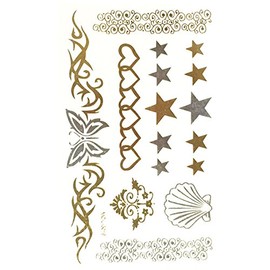 Wrapables Celebrity Inspired Temporary Tattoos in Metallic Gold Silver and Black, Small, Carefree