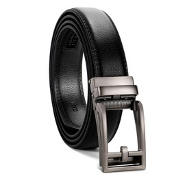 WERFORU Men Dress Belt Men Adjustable Leather Belt Men Leather Ratchet Belt-Comfort Click Belt for Men Dress and Casual（Black-Gun,28"-36" Waist Adjustable）