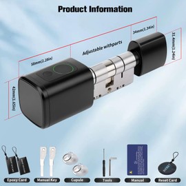 Electronic Door Lock Fingerprint - Smart Lock with Adjustable Lock Cylinder 60-90 mm, Front Door Lock with Fingerprint, Password, RFID, Bluetooth, Keys, Support App Remote Control