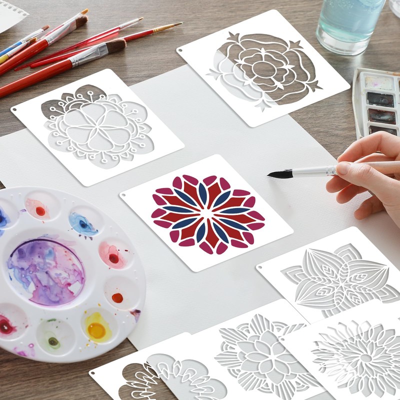 OOTSR 48 Stk Mandala-Schablonen Set, 9.14cm Zeichnung Malschablonen DIY, Kunststoff