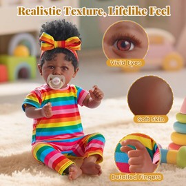 JIZHI Reborn Baby Dolls Black - Lifelike Soft Body African American Realistic-Newborn Girl Doll 20 Inch Best Birthday Gift Set and Toy Accessories Gift for Kids Age 3