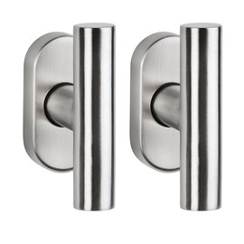Set of 2 FELGNER Como Window Handles, T-shape, Window Lock with 90° Ball Locking, Hidden Screws + Oval Rosette Corrosion Resistant, Pin Length 24/42 mm + 32/36, Matte Stainless Steel