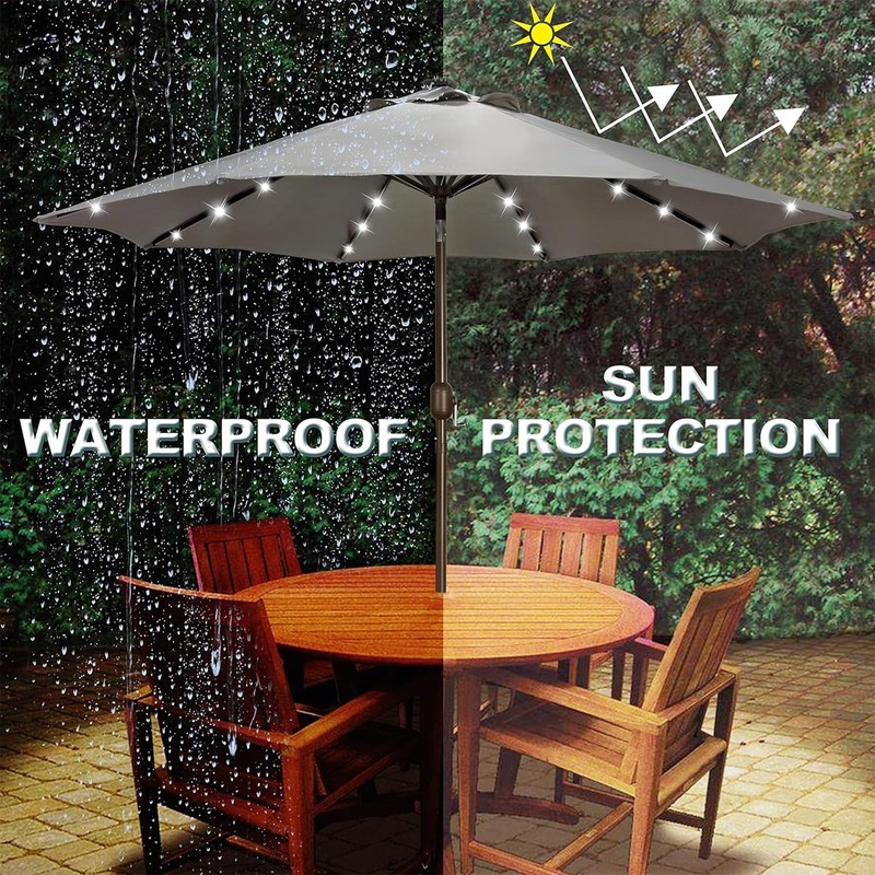 Blissun 9 ft Solar Umbrella, 32 LED Lighted Patio Umbrella,