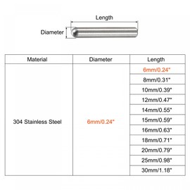 sourcing map 6x6mm Dowel Pins, 10pcs 304 Stainless Steel Round Head Flat Chamfered End Dowel Pin Bunk Bed Pins Shelf Pegs Support Shelves Fasten Elements