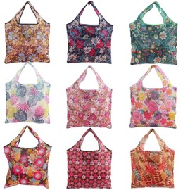 EOGRFW Pack of 9 Foldable Shopping Bags, Reusable Shopping Bags, Foldable Shopping Bags, Large Shopping Bag for Shopping Travel, Portable Shopping Bag, Waterproof Shopping Bag (Floral Print),