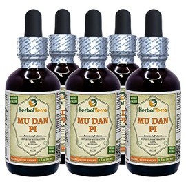 Mu Dan Pi, Tree Peony (Paeonia Suffruticosa) Tincture, Organic Dried Bark Liquid Extract (Brand Name: HerbalTerra, Proudly Made in USA) 5x2 fl.oz (5x60 ml)