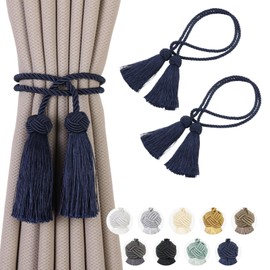 2 Pack Curtain Tiebacks Curtains Tie Back with Tassels- Curtain Holdbacks Tassel Decorative Rope for Towel Bedroom Bathroom Kitchen Home and Office Thin or Sheer Window Drapes Decor-Dark Blue
