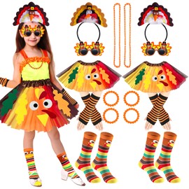Jiytivity 16 Pcs Thanksgiving Turkey Costumes Set Includes Thanksgiving Turkey Trot Tutus Turkey Headband Socks Gloves Glasses Necklace Bracelet Cosplay Party Accessories