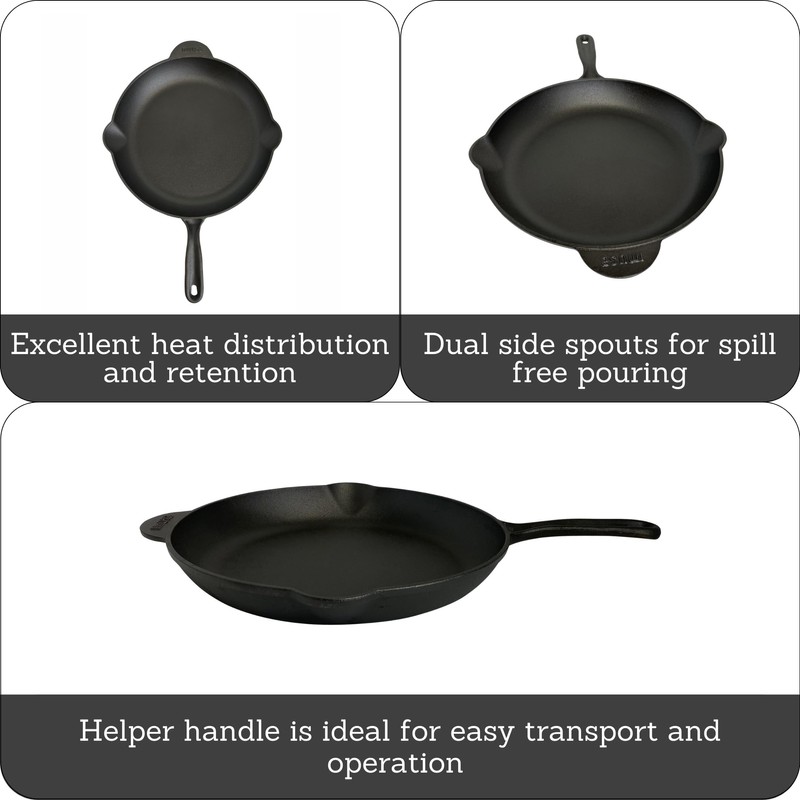 IMUSA 12in Cast Iron Preseasoned Skillet with Helper Handle