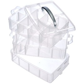 Rayher 39320000 sorting / storage box, with handle, 3 levels with a total of 17 compartments, 23.1 x 15.6 x 18.5 cm, practical for various small parts