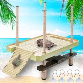 Large Turtle Floating Basking Platform with Feeding Area, Turtle Floating Docks Reptile Climbing Pier and Basking Platform for Tortoise, Frogs, Crabs and Salamanders