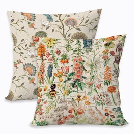 2 Pcs Floral Throw Pillow Cushion Cover, Vintage Garden Plants Herbs Flowers Botanical Classic Design Art, Decorative Square Accent Pillow Case, Gifts for Women Friend Sister Birthday Christmas