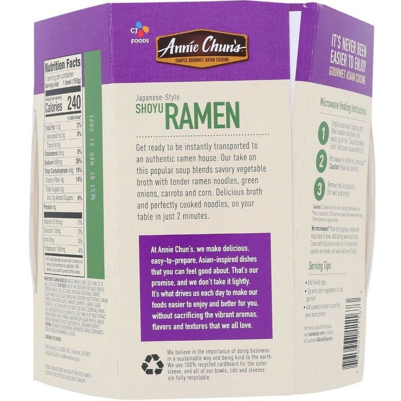 Annie Chun's Shoyu Ramen Soup Bowl - Vegan & Non-GMO