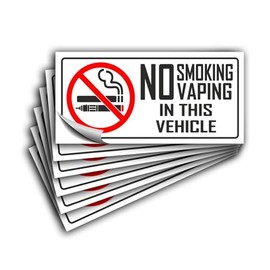 No Smoking/Vaping Signs - 6 Pack 3 x 1,5 inch - Premium Vinyl Self-Adhesive Stickers, Satin Laminated, Weather, Scratch, Water, UV and Fade Resistance Safety Warning, Indoor and Outdoor