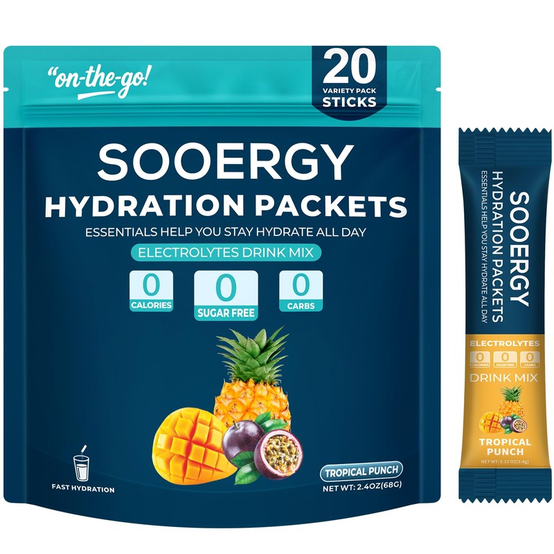 Sooergy Electrolytes Powder Packets Sugar Free Hydration Packets, Liquid Daily