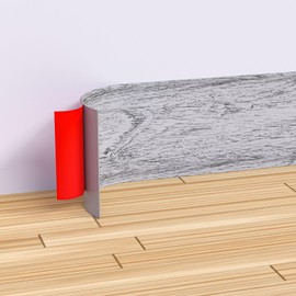 Junsen Peel and Stick Baseboard Molding Trim 5 Inches X 40 Feet Self-Adhesive Vinyl Wall Base Rubber Cove Flooring Base Outside Corner Molding Trim(Gray Wood Grain)