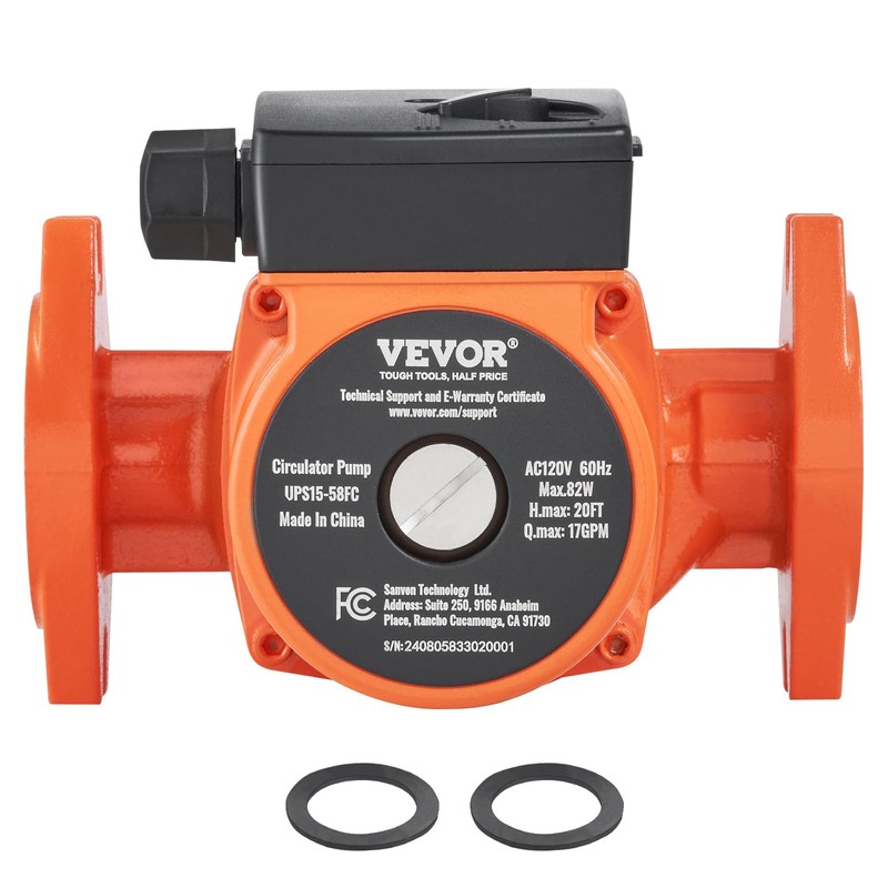 VEVOR UPS15-58FC 17 GPM Cast Iron Circulation Pump, 1" NPT