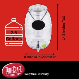 TableCraft Products BDG1000 2.5 gal Beehive Glass Beverage Dispenser, 9" x 10.75" x 14.5", Beehive Style