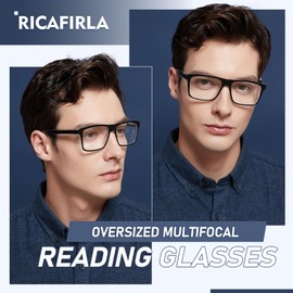 Ricafirla Progressive Multifocal Reading Glasses Men Women Multifocus Transition Trifocal Readers Multi Focus Clear On Top Blue Light Computer TR90 Wide Frames Spring Hinge +2.50 Spring Hinge 2 Pack
