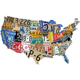 Past Time Signs (PS197) License Plate USA Map Die-Cut Steel Sign 19" x 13"