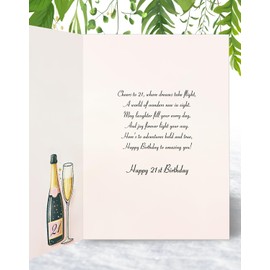 Niece 21st Birthday Card - Champagne and Balloons design - Elegant Birthday Card for Her Age 21 with lovely verse inside. A5 with Gold Envelope