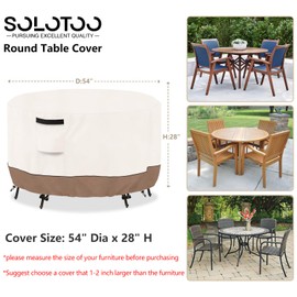 SoloToo Round Outdoor Table Cover Waterproof Patio Furniture Covers, Round Patio Table Chair Set Covers - 54" Dia x 28" H (Beige)