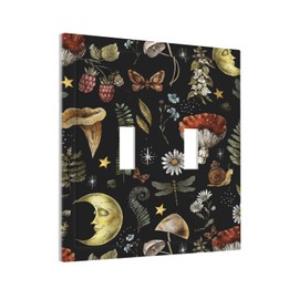 Nature Plant Botanical Daisy Mushroom Snails And Moon Double Toggle Light Switch Cover Decorative 2 Gang Wall Plate Electrical Switchplate Faceplate for Bathroom Decorate Accessories