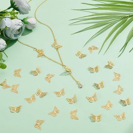 UNICRAFTALE 80 Pieces 18 Carat Gold-Plated Butterfly Left Filigree Connectors Stainless Steel Metal Golden Butterfly Links for Making Necklaces Bracelets, Stainless Steel Metal