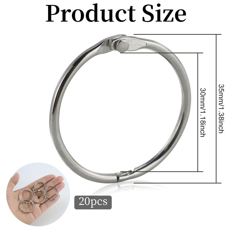20 Pcs Binder Rings,Metal Rings,30mm Loose Leaf Binders,1.2 Inch Round