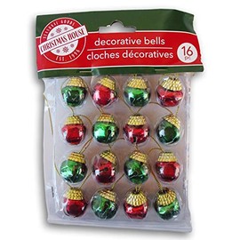 Miniature Jingle Bells Garland - 33 Inches/16 Bells (Red & Green)
