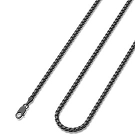 Black Necklace for Men Women 2mm Box Chain 925 Sterling Silver Lobster Clasp Box Chain for Women Black Chain for Men 22 Inch