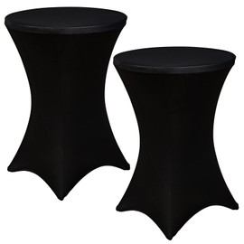 Fixwal Cocktail Table Covers, 2 Pack 32x43 Black Round Table Cover, Spandex Stretch Table Cloth for Party, Wedding, Birthday