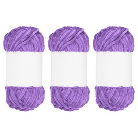 MECCANIXITY 3pcs Velvet Chenille Yarn Bulky Fluffy Chunky Yarn for Crochet Soft Chenille Blanket for Hand Knitting Crocheting (Dark Purple, 87.5 Yards/80m)