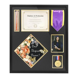 FramePro Graduation Shadow Box 23x27 Inch Display Case - Preserve Diploma(8.5x11), Cap, Tassel, Stole, Medal & 5x7 Photo | Premium Graduation Gift for Students, Friends
