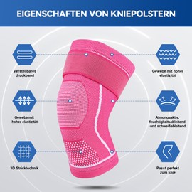 Yasdyri Knee Support for Men and Women, Knee Support Compression for Knee Braces with Adjustable Velcro Bandage for Meniscus Tear, Arthritis, ACL, Basketball, Volleyball, Yoga, Running (Rose Red, S)