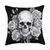 Skull with Roses Black and White Throw Pillow