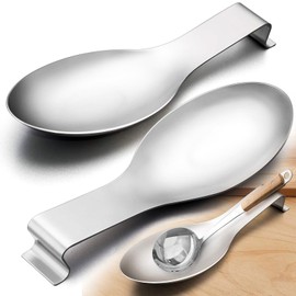 Brateuanoii Set of 2 Matte Silver Spoon Rest, Stainless Steel Spoon Rest, Professional Spoon Rest, Smooth Stainless Steel Spoon Rest for Cooker, Perfect Holder for Spatulas, Spoons, Tongs and More