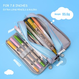 Maomaoyu Pencil Case with 3 Compartments, Compartment Pencil Case Large Capacity Pencil Pouch for Stationary Organizer, Pencil Cases for Boys, Girls, Women & Men, Blue Pencil Case