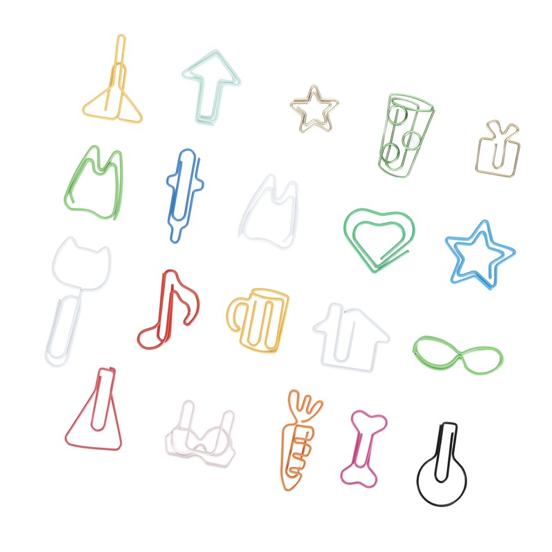 100Pcs Cute Paper Clips 20 Shapes Adorable Fun Metal Paper
