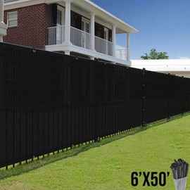 E&K Sunrise 6' x 50' Black Fence Privacy Screen, Commercial Outdoor Backyard Shade Windscreen Mesh Fabric 3 Years Warranty (Customized Set of 1