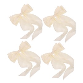 IWOWHERO 4pcs Satin Fabric Hair Bows for Women with Long Ribbon Charming Bowknot Barrette Clips Soft Smooth Texture for Birthdays Outdoor Events and Daily Styling